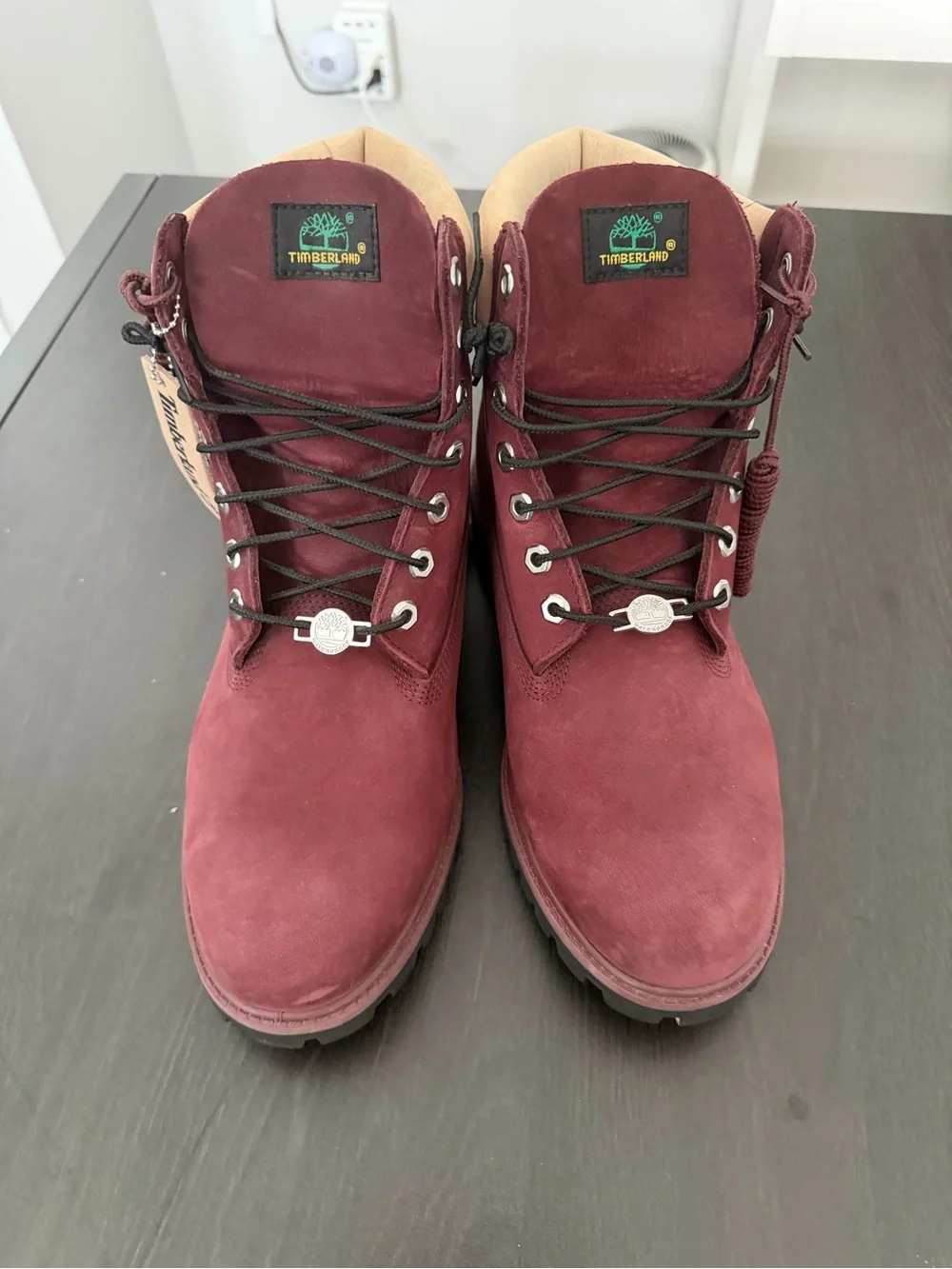 Timberland Maroon Nubuck Boots with Tan Collar